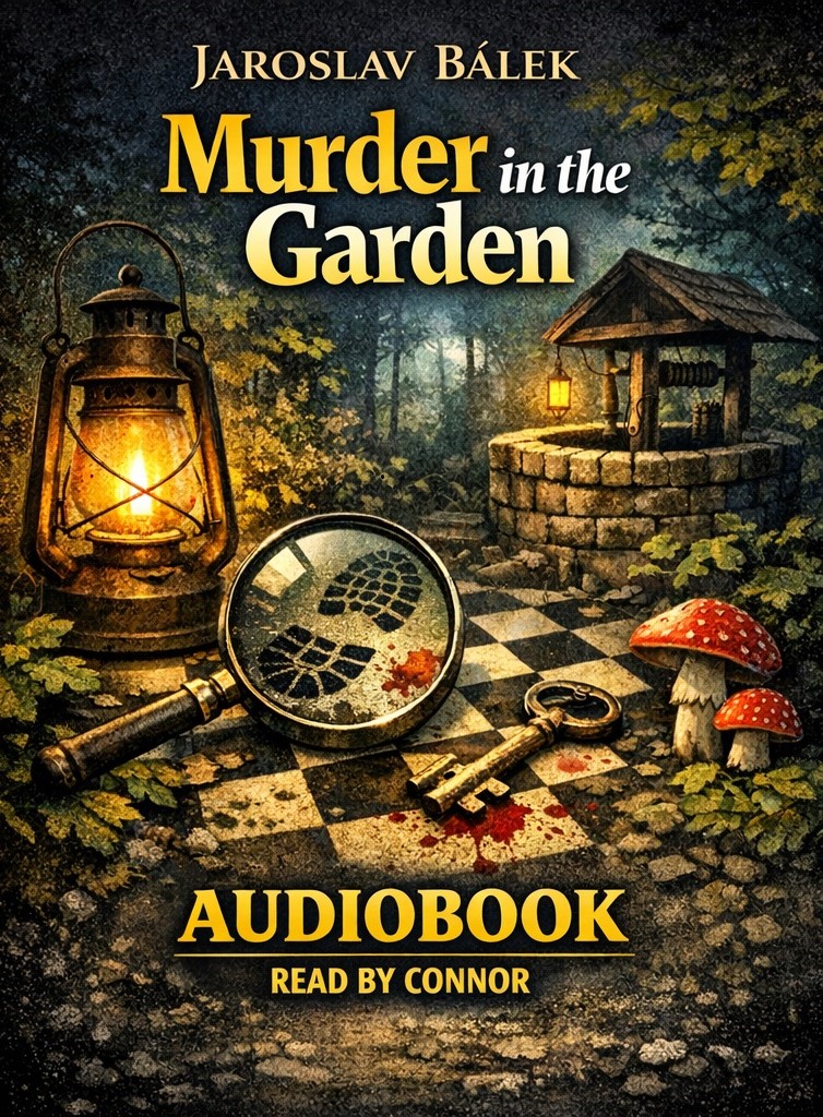 Audiobook cover of Murder in the Garden by Jaroslav Bálek, read by Connor